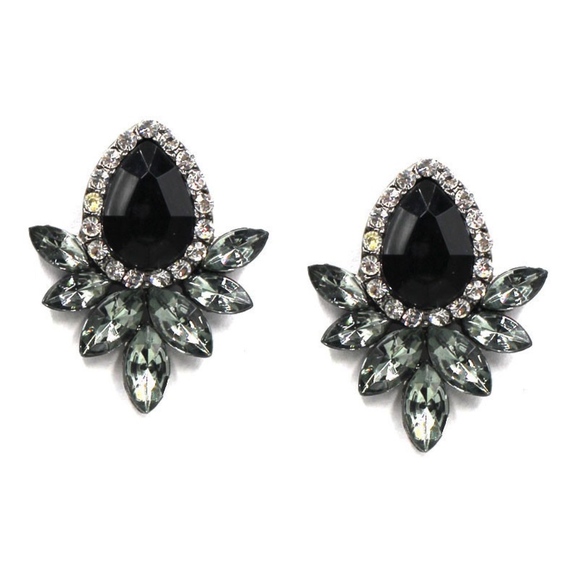 golden threads Jewelry - Black Rhinestone Statement Stud Earrings