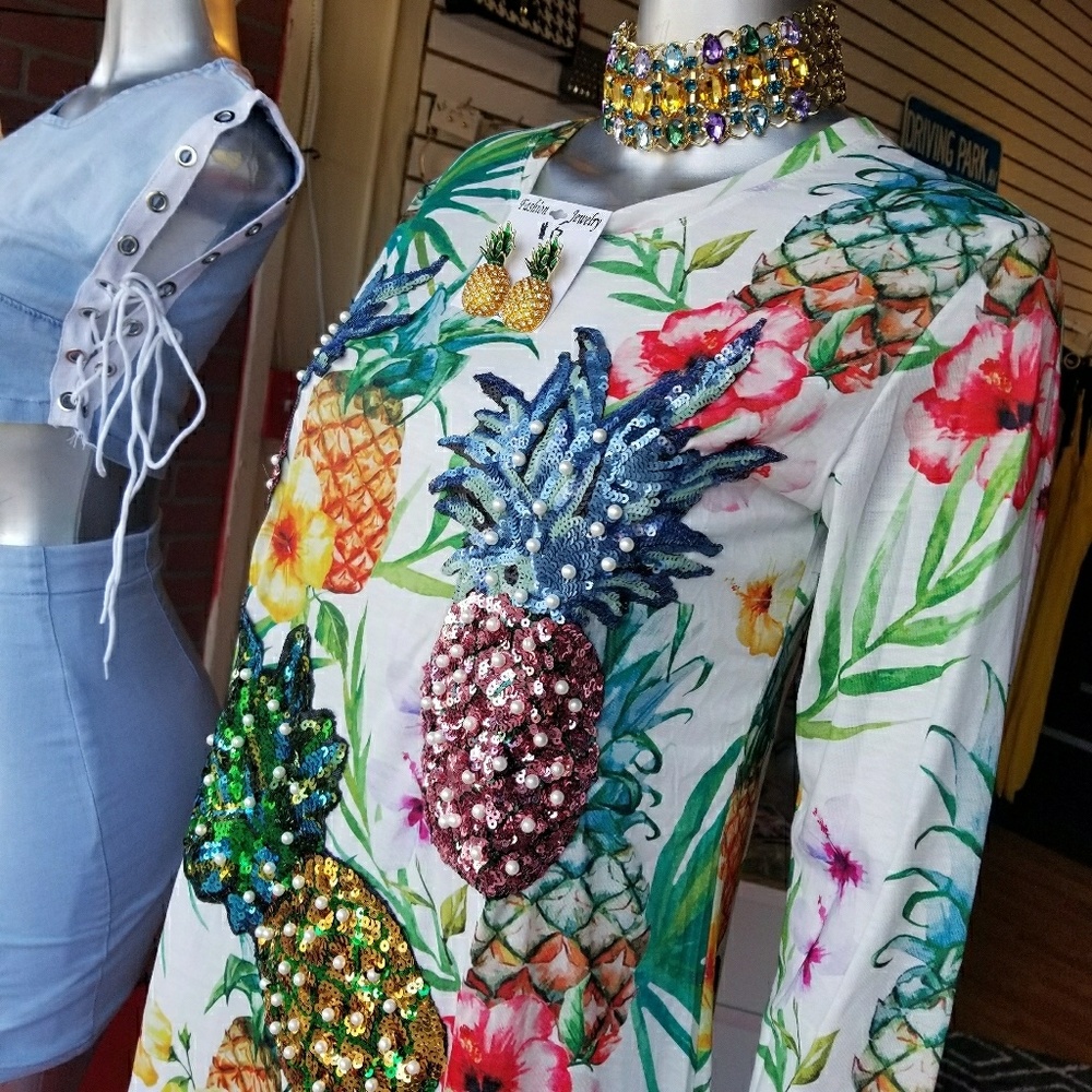 Pineapple long sleeve T-shirt dress