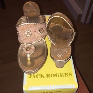 Ladies Jack Rogers metallic and cork wedges