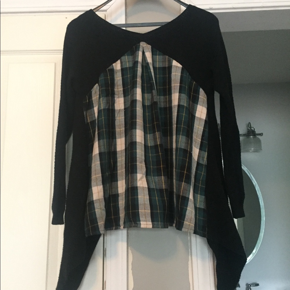 THML Plaid Back Sweater in Black