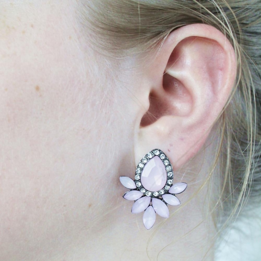 Pink Rhinestone Statement Stud Earring - Picture 6 of 7