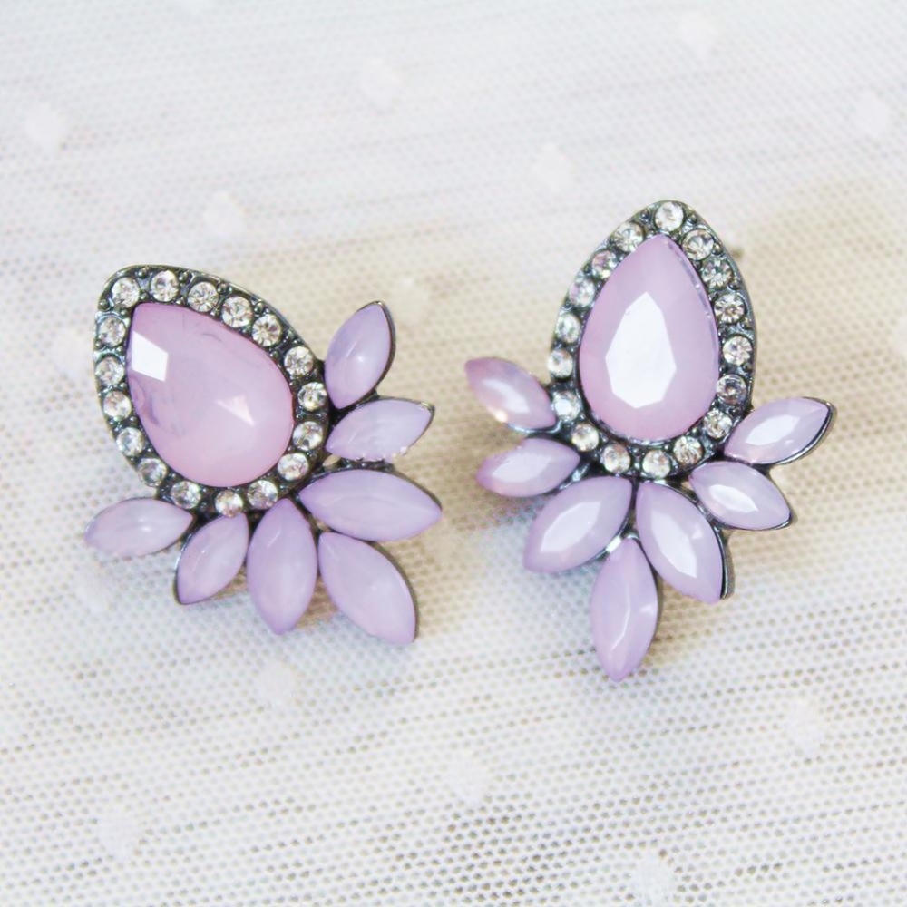 Pink Rhinestone Statement Stud Earring - Picture 3 of 7