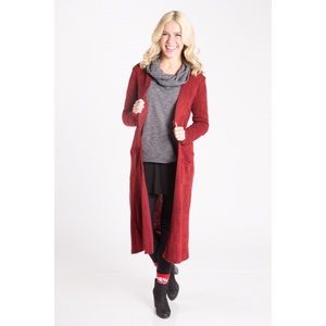 Agnes and Dora Duster Cardigan Burgandy M L NEW