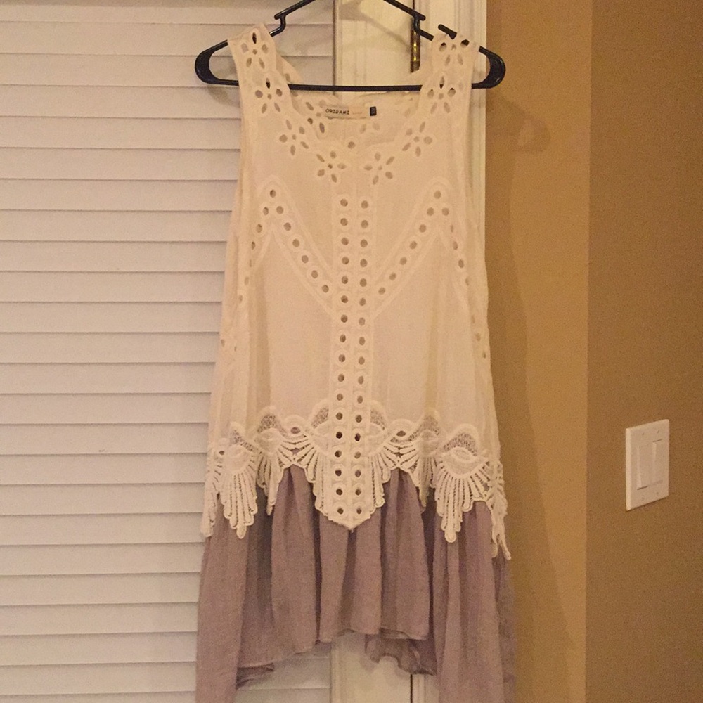 Lace tunic cream and taupe