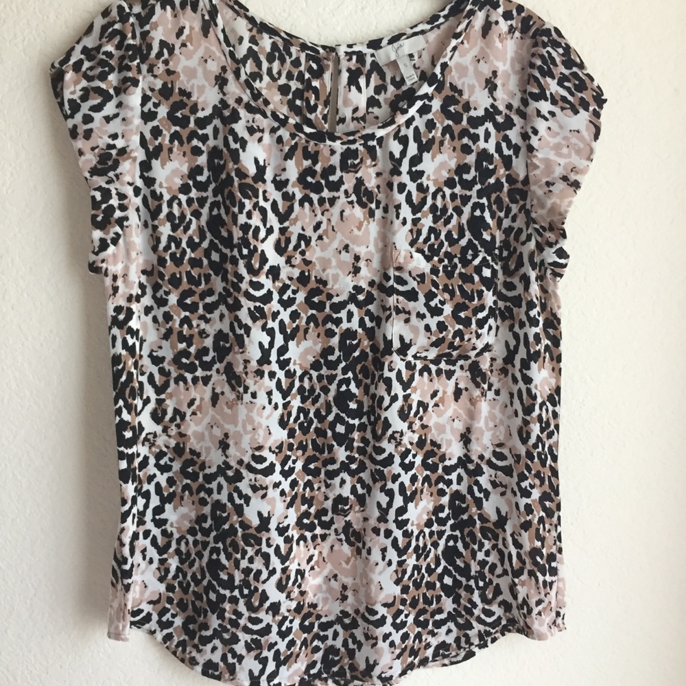 Joie Silk Leopard Print Capped Sleeve Blouse