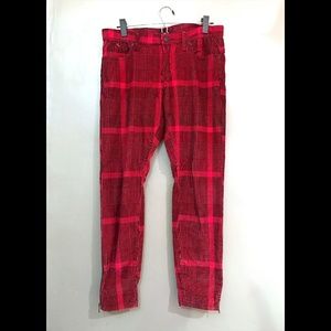 SOLD Punk Red Plaid Cord Skinny/Straight Pant