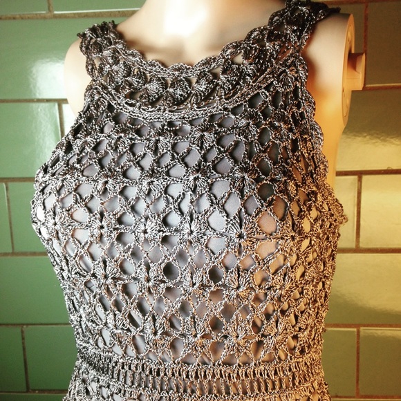 silver crochet dress
