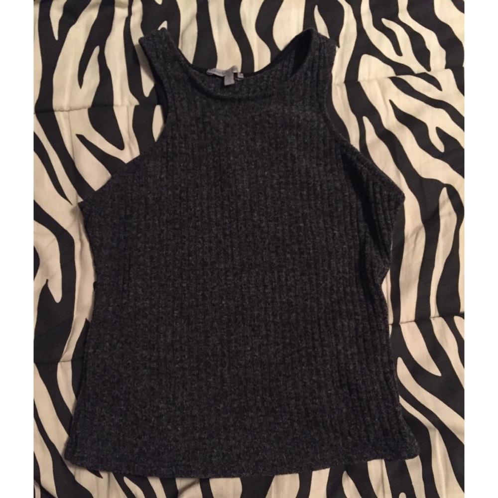 Cropped Sweater High Neck Tank (Grey)