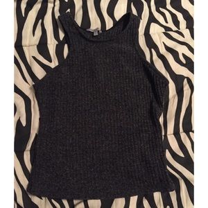 Cropped Sweater High Neck Tank (Grey)