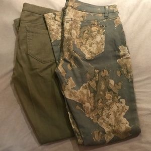 BUNDLE!!! Two Army Green Jeans: Print and Solid.