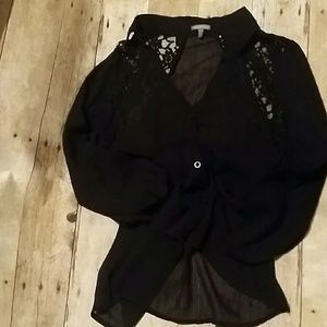 Charlotte Russe sheer black lace button up