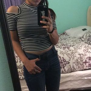 Cold shoulder striped crop top