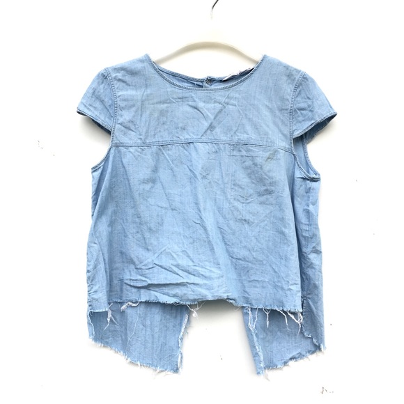Zara Tops - Zara Cap Sleeve Split Back Distressed Top