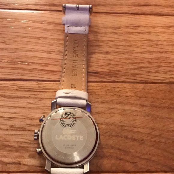 Lacoste Silver Watch Face with White Leather strap - Picture 5 of 5