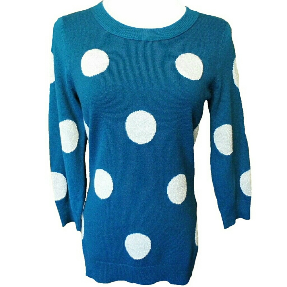 New York & Co Teal and Silver polka dotted sweater