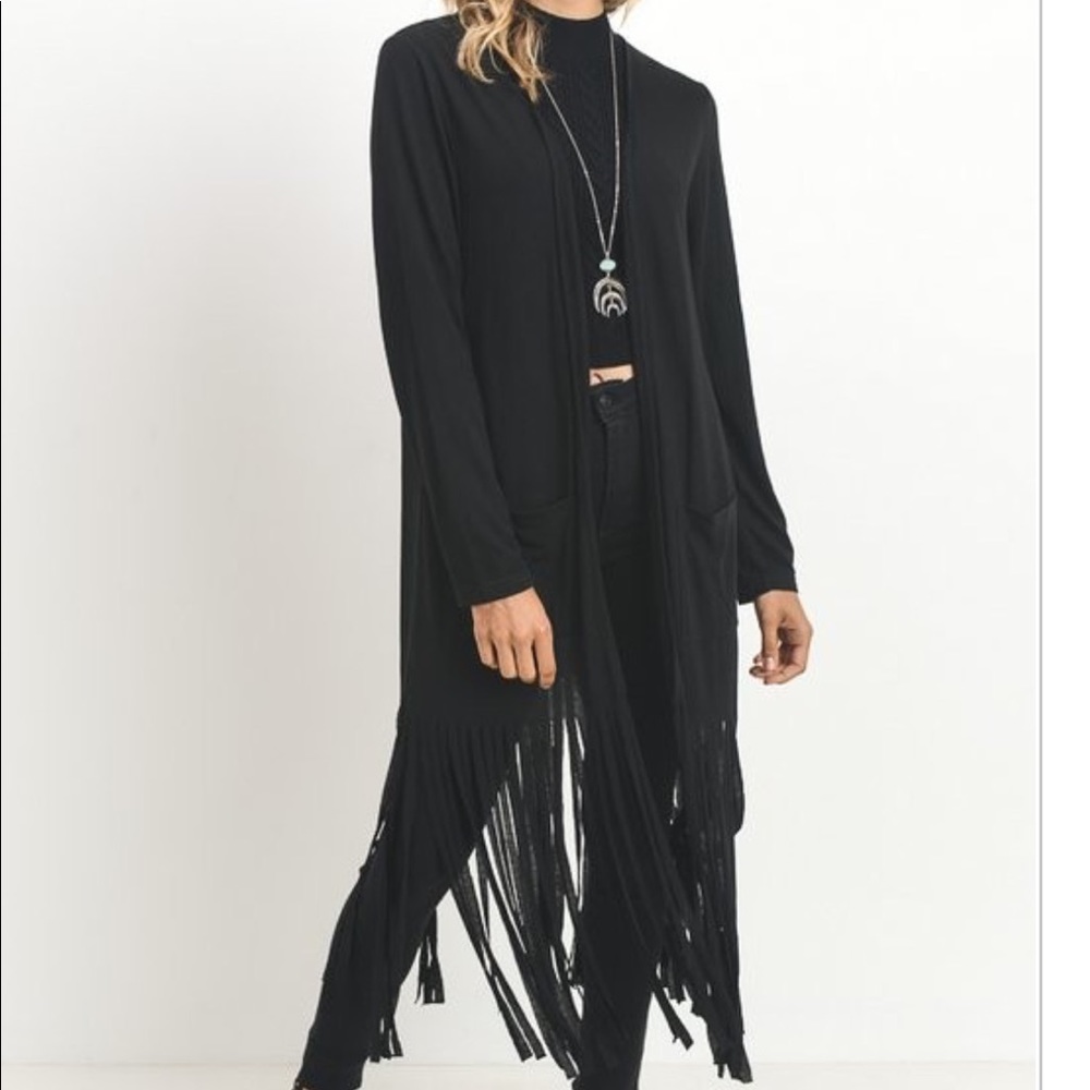 LAST 1❗️Black Duster Fringe Cardigan w/ Pockets - Picture 2 of 2