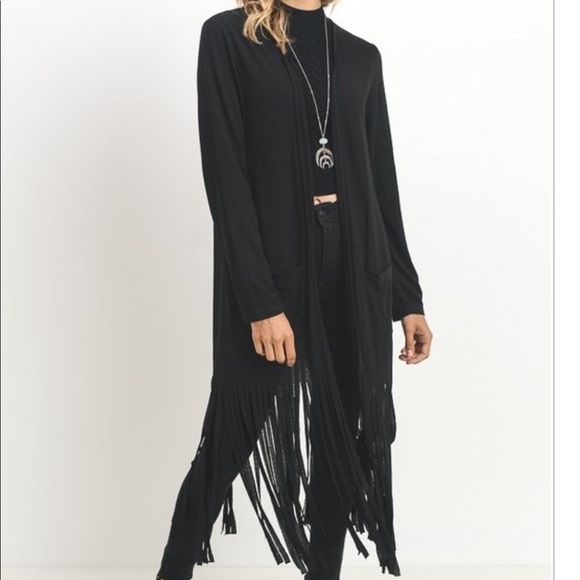 LAST 1❗️Black Duster Fringe Cardigan w/ Pockets - Picture 2 of 2