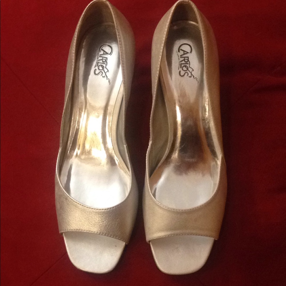 Silver peep toe heels