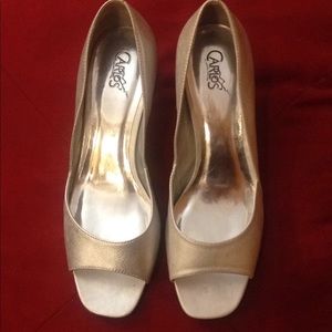 Silver peep toe heels