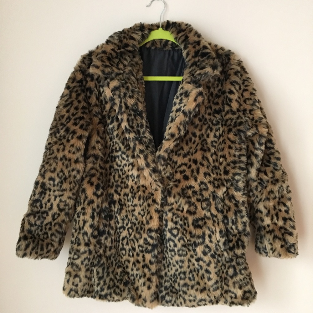Leopard Button Up Faux Fur Coat