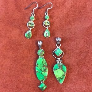 Sterling/Green Turquoise Pendants & Earrings