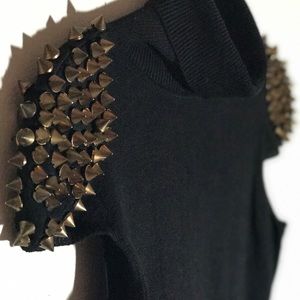 Gold Studded Shoulder Black Dress