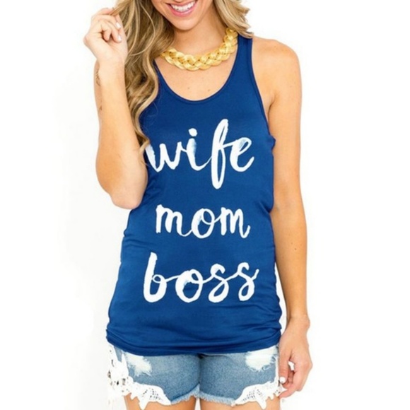 Tops - New Wife Mom Boss Royal Blue Top!