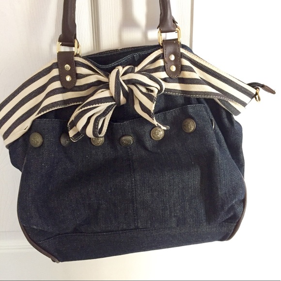 Forever 21 Handbags - Medium Denim Tote Bag w/ Nautical Bow & Buttons