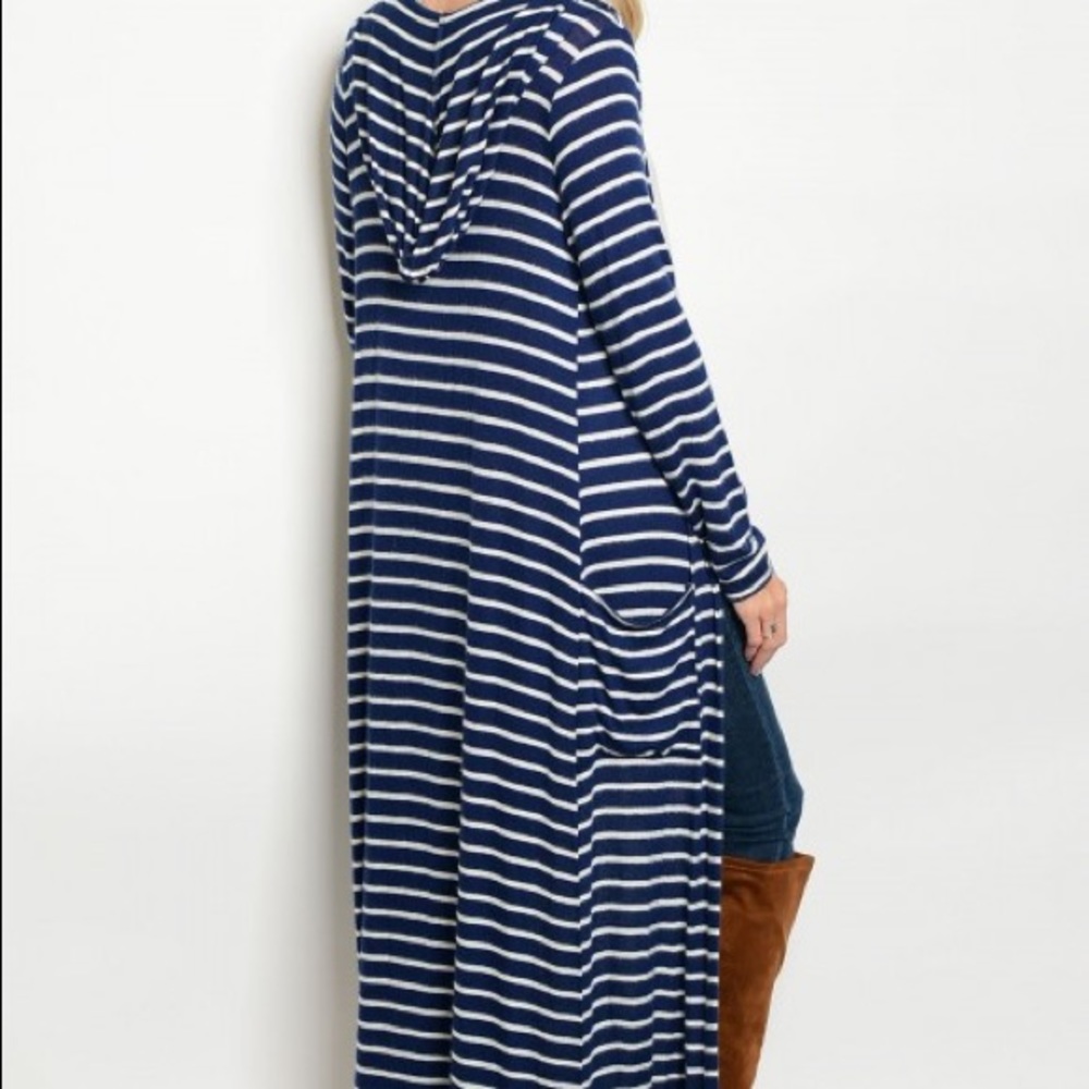 🌿LAST ONE🌿Navy Striped Cardigan Pocket Duster - Picture 3 of 4
