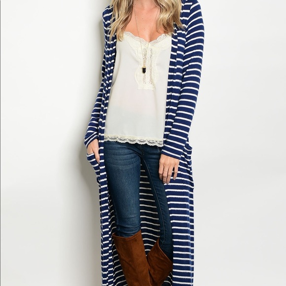 🌿LAST ONE🌿Navy Striped Cardigan Pocket Duster - Picture 2 of 4
