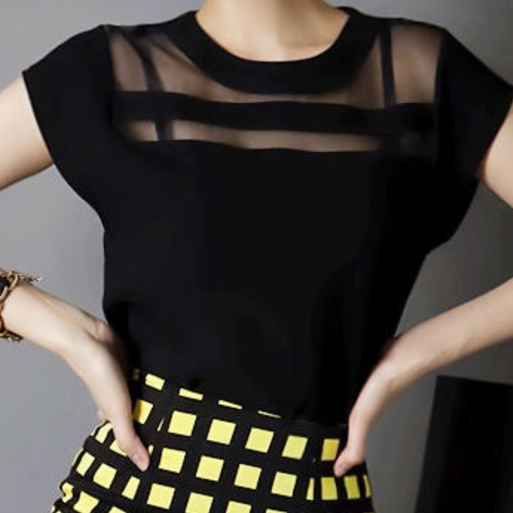 New Black Sleeve Illusion Insert Top Shirt