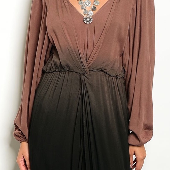 Mocha Black Ombré Twist Slit Dress - Picture 2 of 4