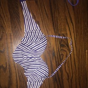 Blush bikini top navy blue and white pin stripe