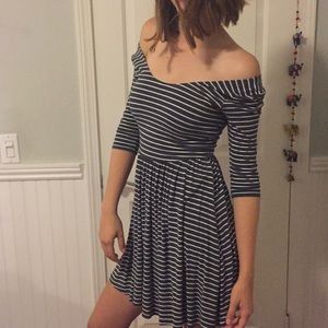grey striped long sleeve dress