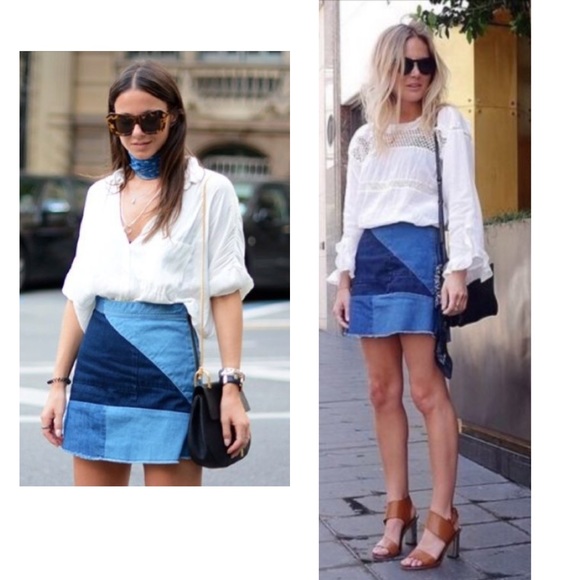 zara patchwork denim skirt