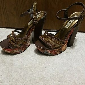 Brown and beads strappy heel sandals