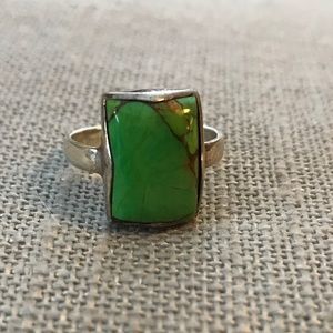 Bright green turquoise and sterling ring