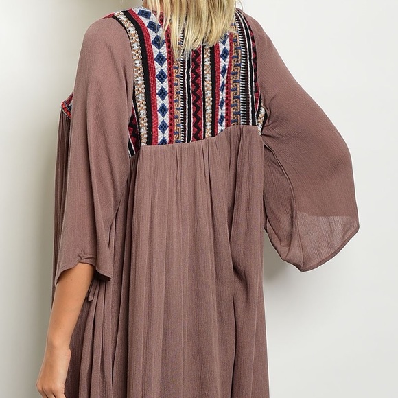 Mocha Mauve Boho Embroidered Kimono Duster - Picture 3 of 3