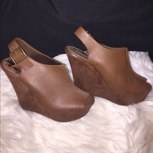 Tan wedge booties