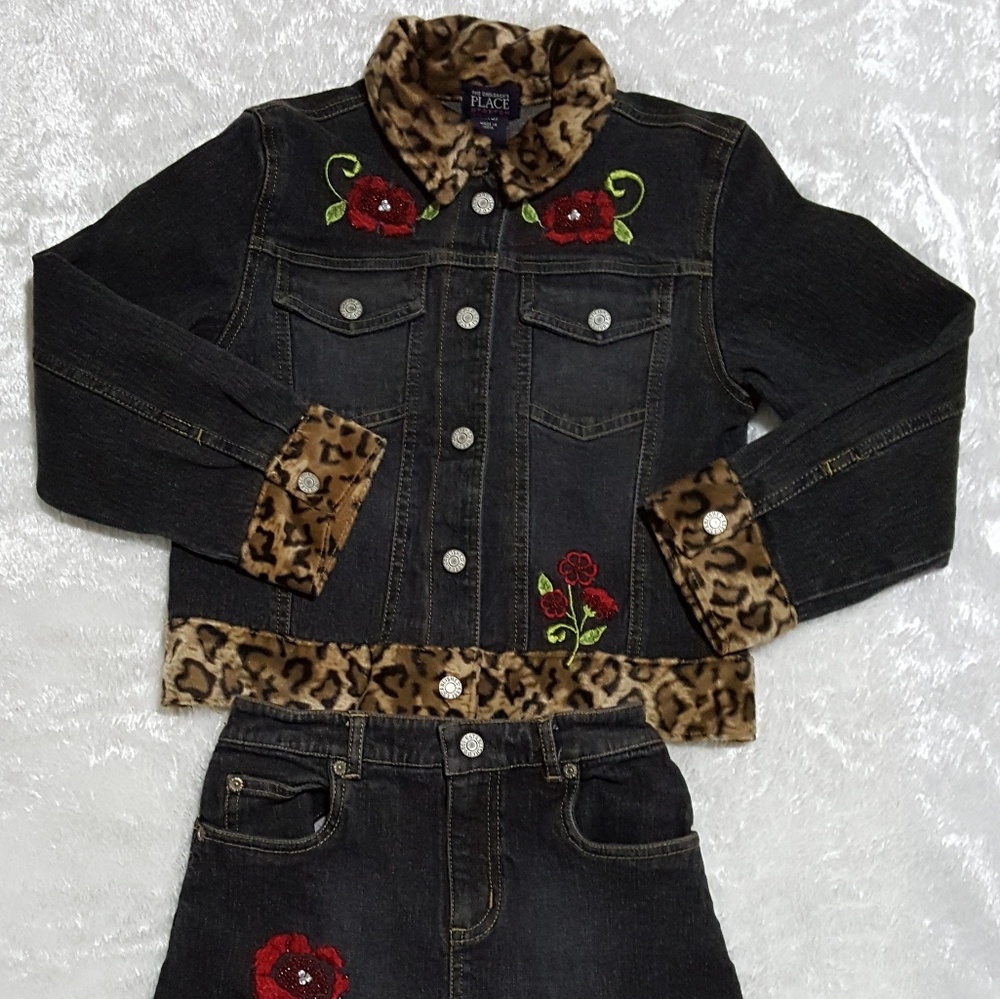 Children's Place denim jacket and skirt set