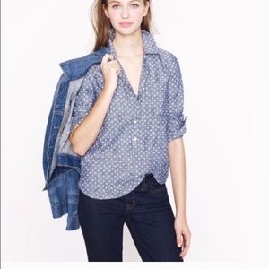 Jcrew chambray, half button up circle dot pattern