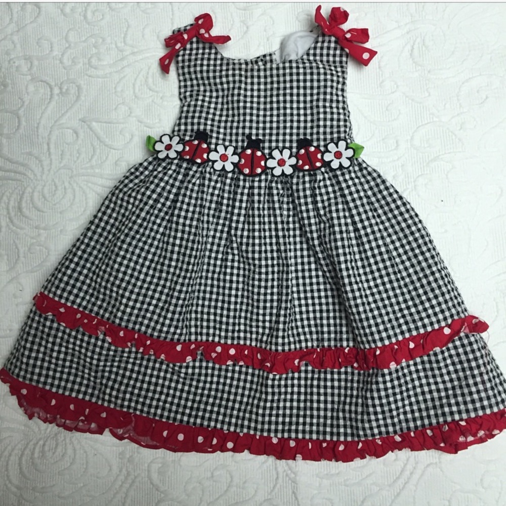 😍Goodlad Gingham Dress W/Flower/Ladybug Detail 2T