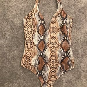 Deep V snakeskin bodysuit