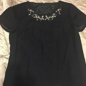 J. Crew Midnight Blue Embellished Short Sleeve Top