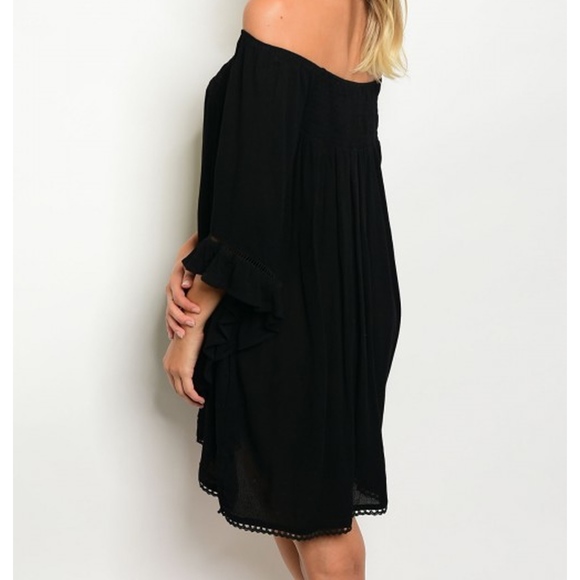 FINAL SMALL Black Bohemian Off Shoulder Midi Dress - Picture 2 of 3