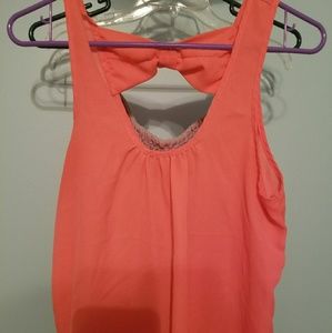 Neon peach bow tank