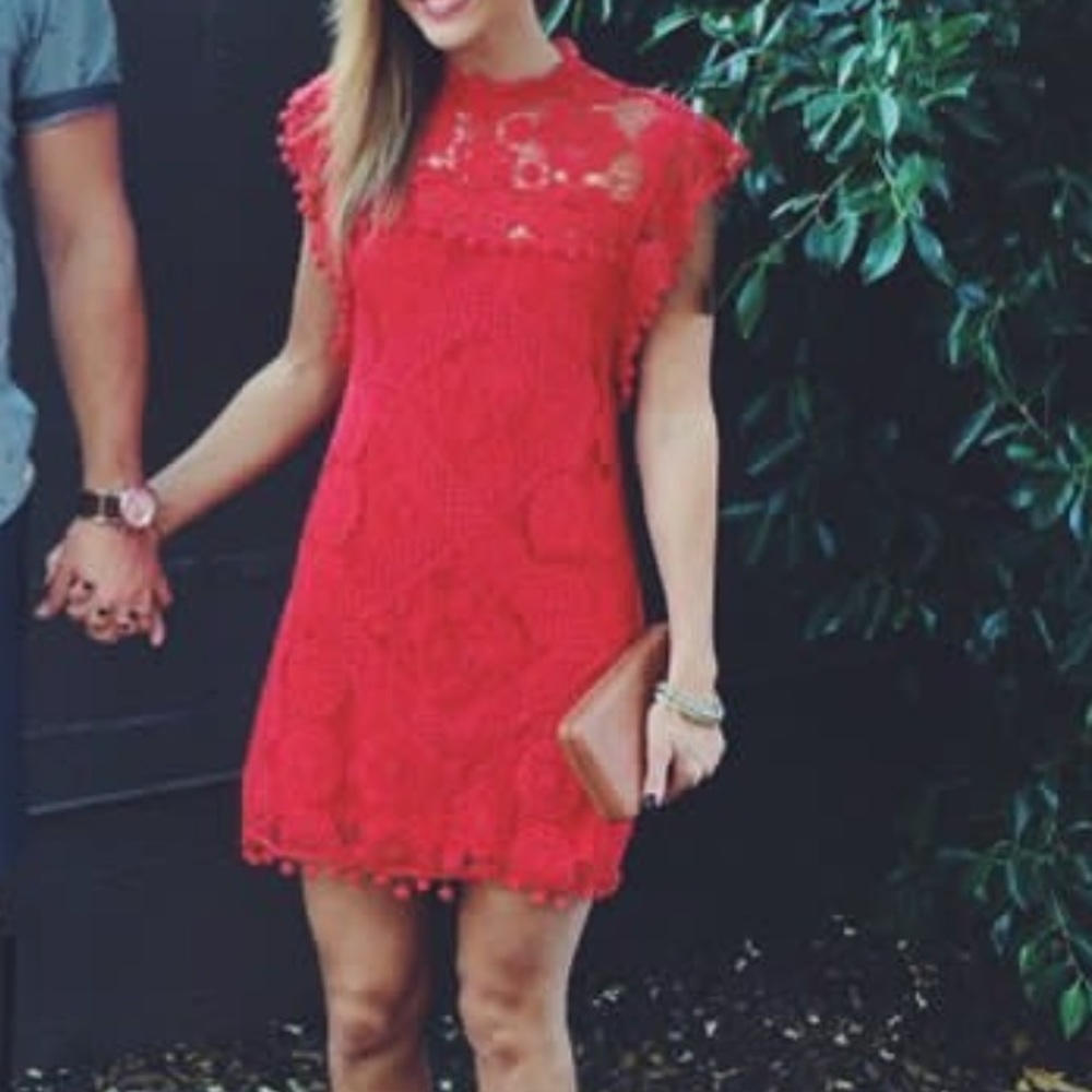 TULAROSA crochet pom dress