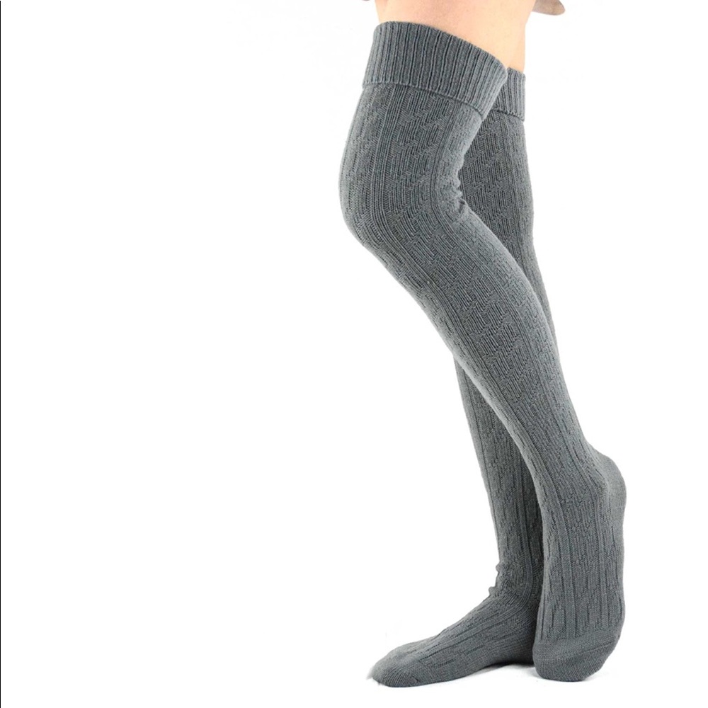Cable Knit Thigh High Socks, Gray
