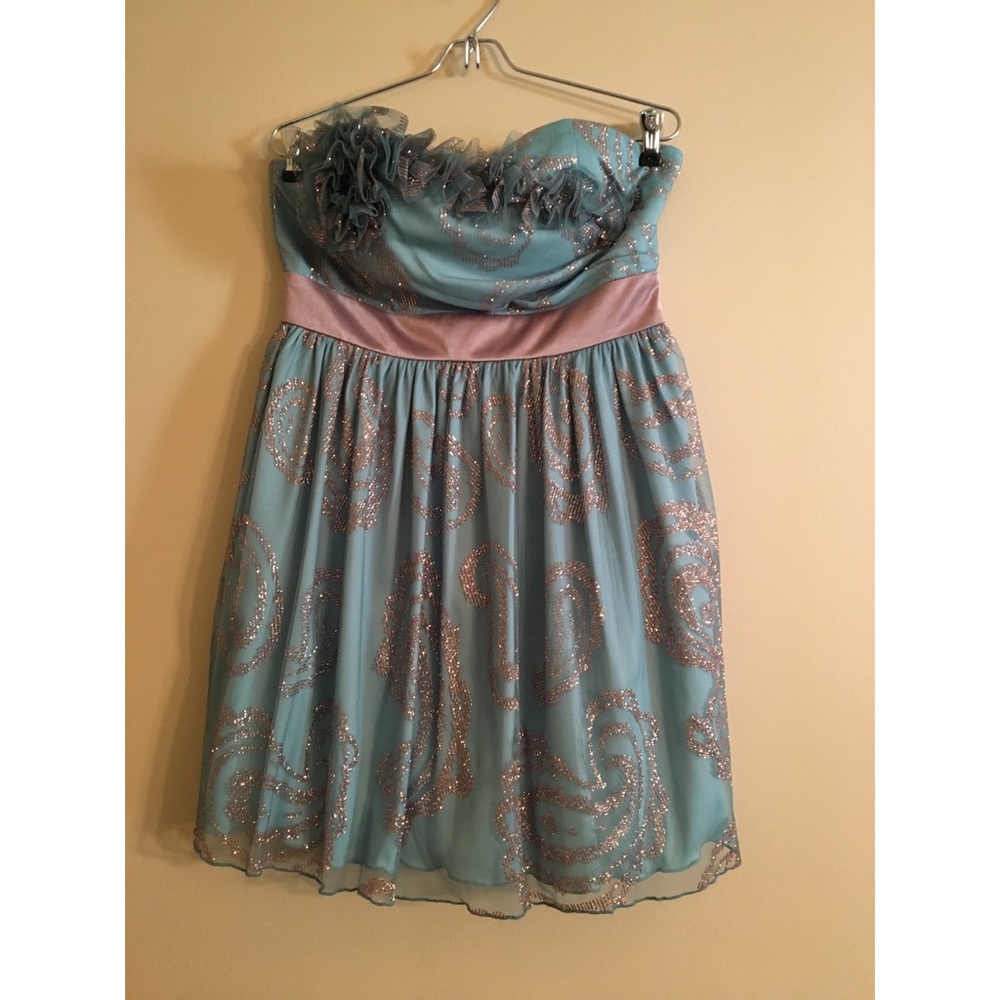Strapless Teal and Silver Glitter Dress
