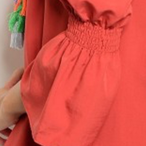 Off Shoulder Ruffled Sleeve Brick Top - Picture 4 of 5